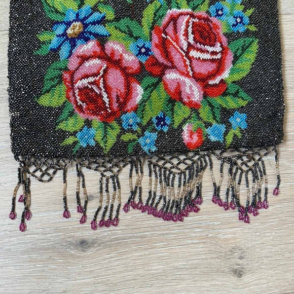 Antique Micro Beaded Purse 1900s Rose Flowers Victorian Handbag Vtg *Y17 - Picture 3 of 10